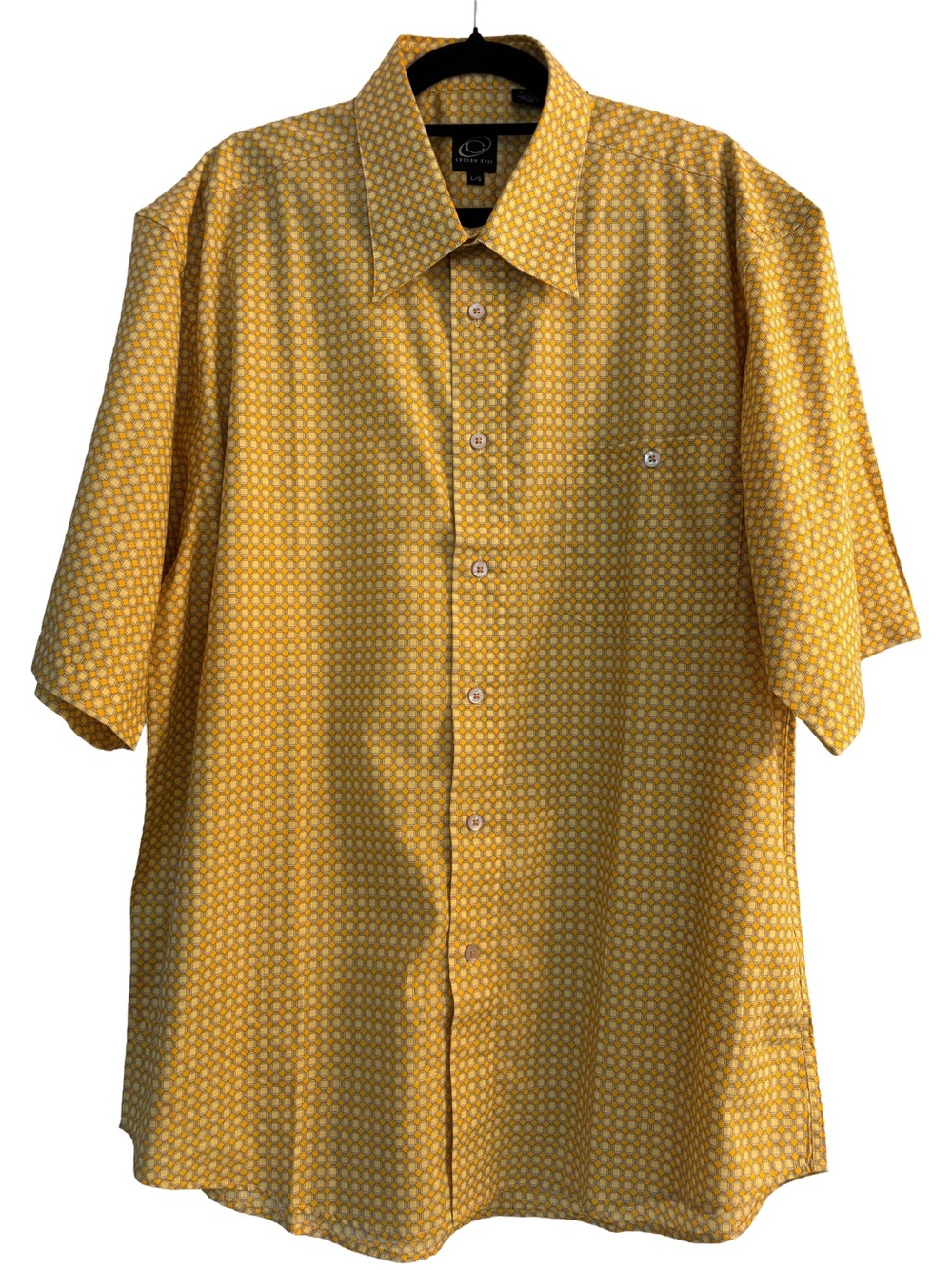 Cotton Reel Yellow 70s Style Retro Geometric Button Down Dress Shirt Size L
